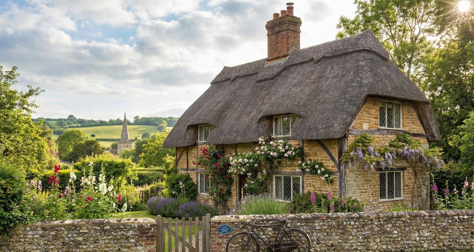 Traditional house surrounded by a large residential garden