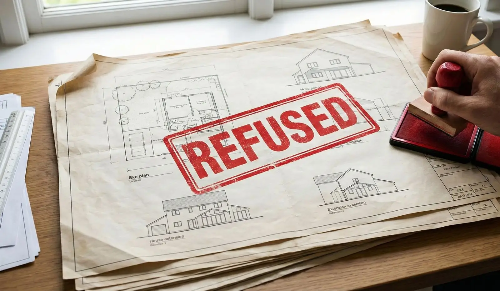 Planning drawings with a refused stamp
